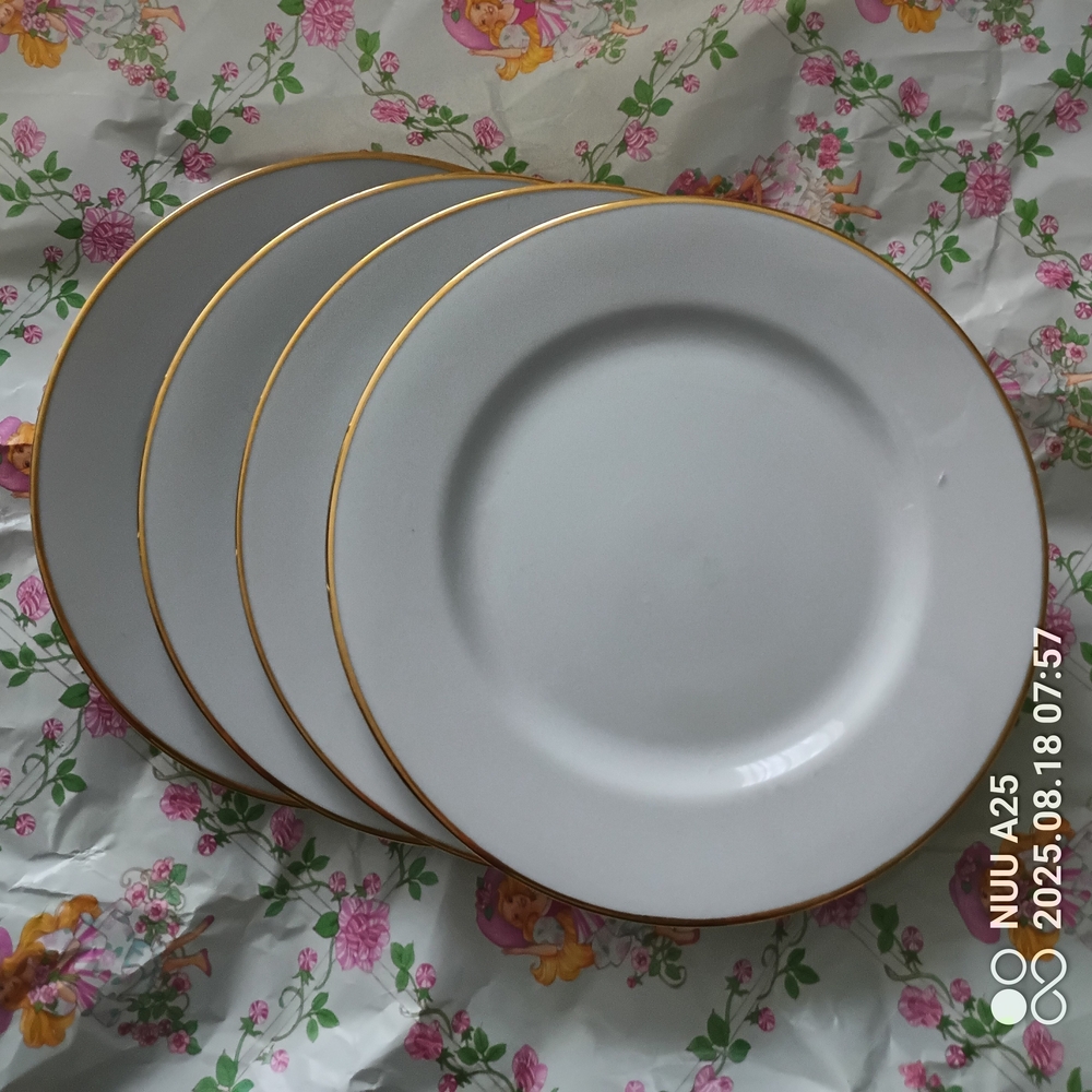 Pottery Barn White Plates with Gold Edging